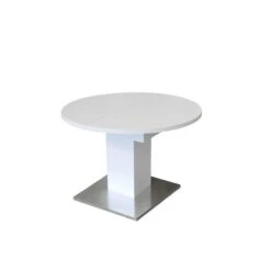 Mäusbacher Esstisch Rund 104-144 Cm Weiß Matt / Edelstahloptik | Ausziehbar