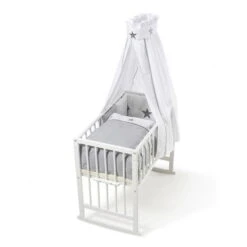 Schardt Multifunktionswiege 5 In 1 Buche Massiv Weiß Lackiert Mit Textiler Ausstattung Stern Grau