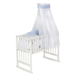 Schardt Multifunktionswiege 5 In 1 Buche Massiv Weiß Lackiert Mit Textiler Ausstattung Herzchen Hellblau