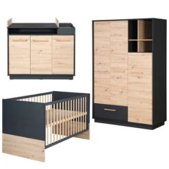 Roba Lenn Kinderzimmer 3T Anthrazit/natur Bett, Wickelkommode, Schrank