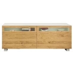 Now! Vision By Hülsta Sideboard 4R 2 Schiebetüren 70,4x176,1x52 - Lack-weiß/Natureiche