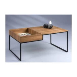 HomeTrends4You Couchtisch Benno MDF Dekor Eiche Braun | Gestell Metall Schwarz