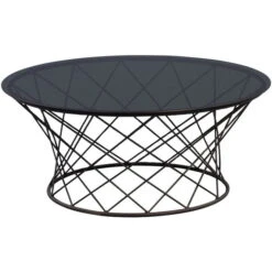 HomeTrends4You Couchtisch Noa Metall Schwarz Und Sicherheitsglas