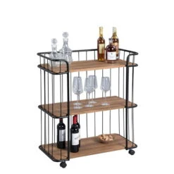 HomeTrends4You Beistellwagen Austin MDF Dekor Eiche Braun | Gestell Metall Schwarz