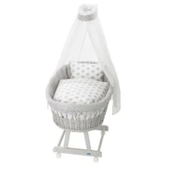 Alvi Birthe Stubenwagen Silbergrau Komplettset Matratze, Himmelstange Und Garnitur Stars