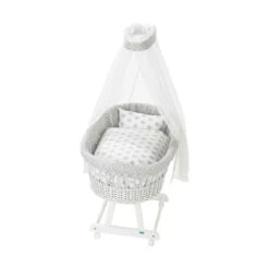 Alvi Birthe Stubenwagen Weiß Komplettset Stars Incl. Matratze, Himmelstange Und Garnitur