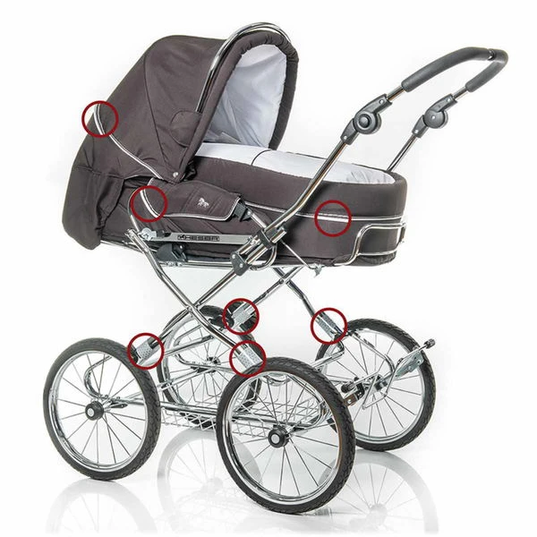 HESBA Corrado Kinderwagen Außen 796, Innen 227 Teilleder - Räder Schwarz 30 Cm, Griff Braun – Bild 6
