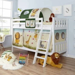 Ticaa Erni Etagenbett Buche Weiß A3 Massivholz - Dessin Wählbar