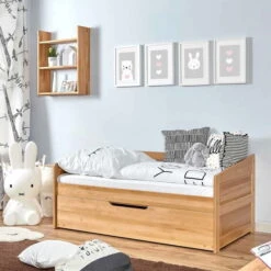 Ticaa Sofabett MINI Micki Buche Mit Zusatzbett Massivholz - 80x160 Cm - Inkl. 2 Matratzen