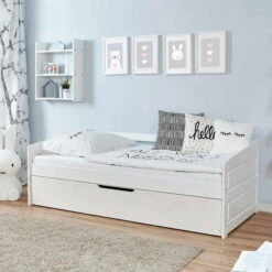 Ticaa Sofabett Micki Buche Weiß Mit Zusatzbett Massivholz - 90x200 Cm