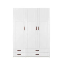 LIFETIME Schrank 150 Cm, 3 Türen, 4 Schubladen Whitewash, Massivholz, Ohne Griffe