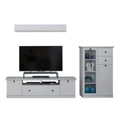 Trendteam Baxter Anbauwand 3-teilig Weiß Dekor | Breit Klein