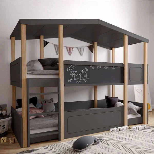 Nature Kid Cory Etagenbett Antharzit Kiefer Liegefläche 90 X 200