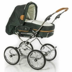 HESBA Condor Coupe Kinderwagen Außen 684 Innen 250 Teilleder Räder Schwarz 30 Cm, Ledergriff Hellbraun