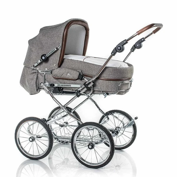 HESBA Corrado Kinderwagen Außen 796, Innen 227 Teilleder - Räder Schwarz 30 Cm, Griff Braun