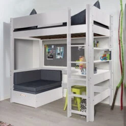 Manis-h Hochbett FENRIS 90x200 Cm, Einfarbig Mit Sofamodul - 20 Farben Wählbar