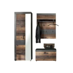 Trendteam Indy Garderoben-Set 3-teilig Old Wood / Graphit Grau | Planeel, Bank, Schrank