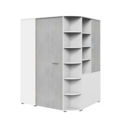 Wimex Joker Eckkleiderschrank Begehbar Weiß / Beton-Nachbildung Lichtgrau