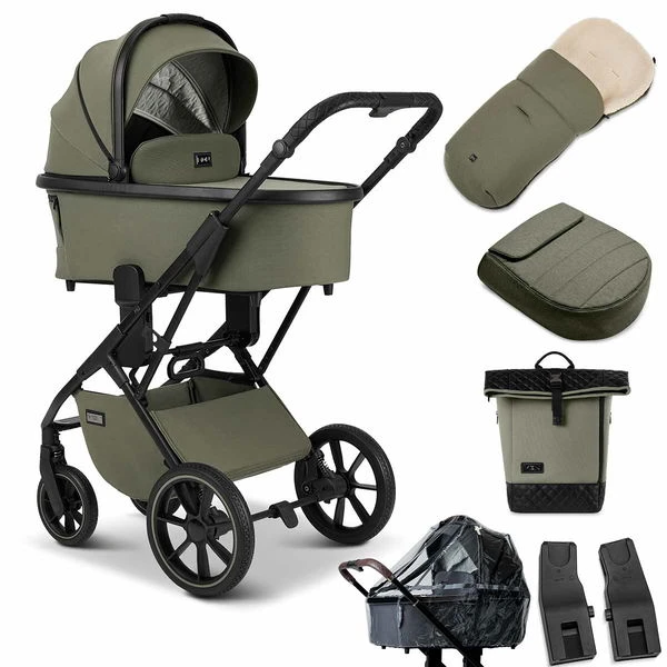 Moon Piú Kombi-Kinderwagen Moss Green/black Matt Zubehör Bundle