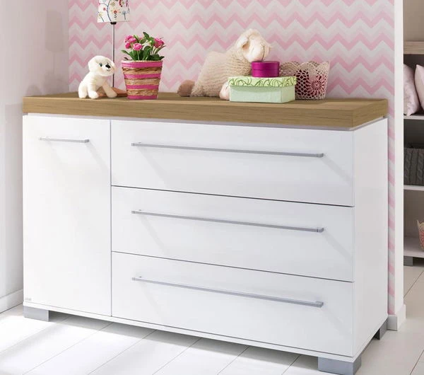 Paidi Kira Sparset Kreideweiß/Eiche-Nebraska Babybett & Wickelkommode Inkl. Gratis Lieferung – Bild 4