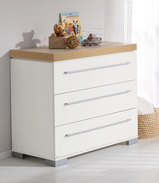 Paidi Kira Sparset Kreideweiß/Eiche-Nebraska Babybett & Wickelkommode Inkl. Gratis Lieferung – Bild 3