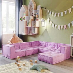 Nature Kid Kindersitzecke Kuschelsofa Rosa 6teilig Mit Anti-rutsch Unterboden