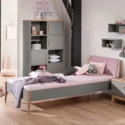 Paidi Sten Traumliege Eiche/grau - Gepolstert Dunkelrosa 120x200 Cm
