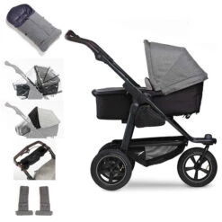 Tfk Mono 2 Kombi Kinderwagen Premium Grau Luftrad-Set Bundle Mit Cupholder