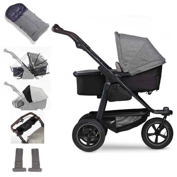 Tfk Mono 2 Kombi Kinderwagen Premium Grau Luftrad-Set Bundle Mit Cupholder