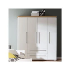 Paidi Kira Kleiderschrank 4T, 2S Eiche-Nebraska Fronten & Korpus Kreideweiß - Versandkostenfrei